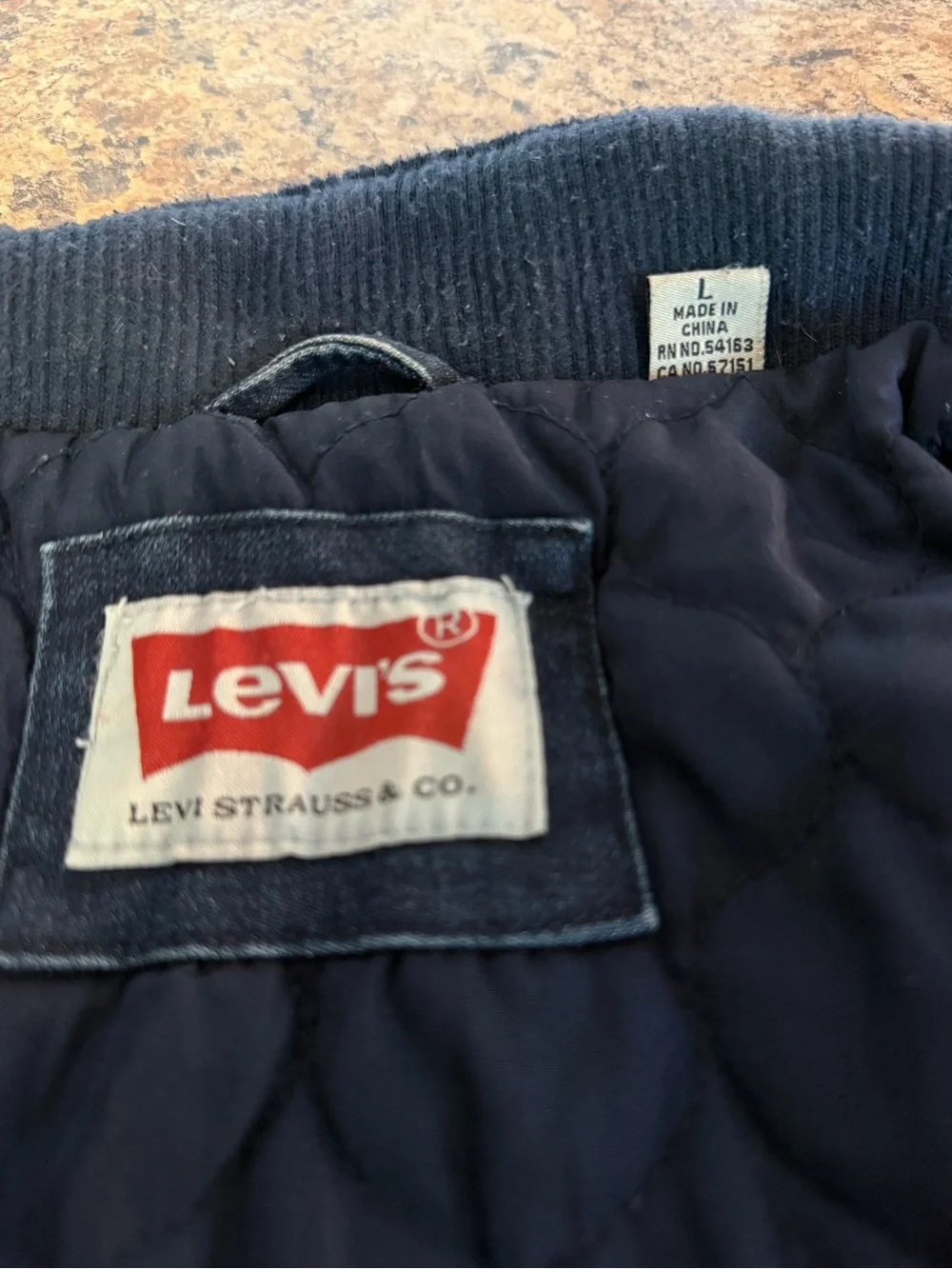 Levi's Men's Quilted Lined Denim Utility Worker Jacket Dark Wash Blue Size Large